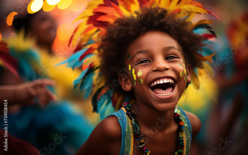 criança sorridente feliz no carnaval, carnaval chamativo