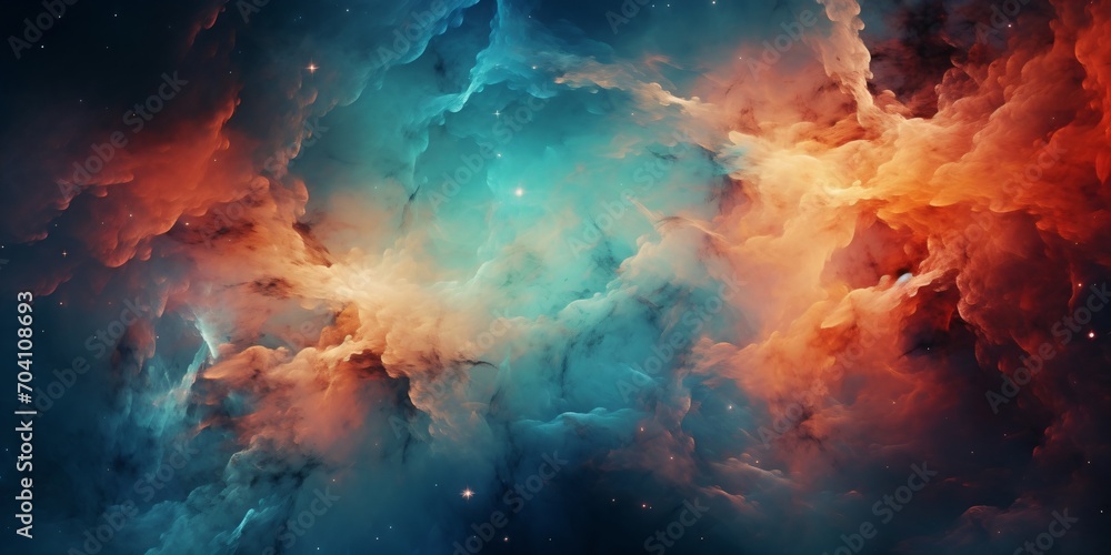 Blue and orange space nebula with bright stars