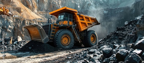 Coal being loaded by a wheel loader machine. photo