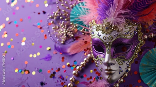 Wallpaper Mural Mardi gras holiday festival. Purple background and mask and confetti tinsel. Mardi gras New Orleans Torontodigital.ca