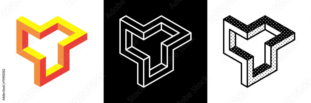 Obraz premium Abstract minimal shape. Isolated geometric designs. Impossible shape. Optical illusion. Vector illustration.