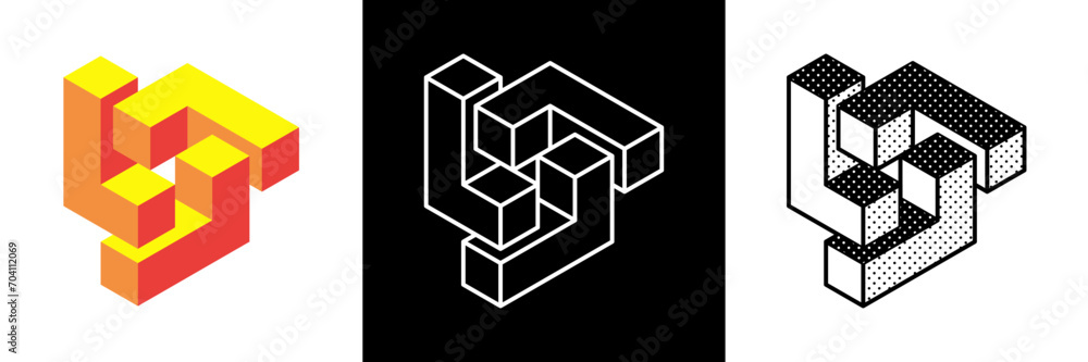 Abstract minimal shape. Isolated geometric designs. Impossible shape. Optical illusion. Vector illustration. Abstract minimal shape. Isolated geometric designs. Impossible shape. Optical illusion. Vector illustration.