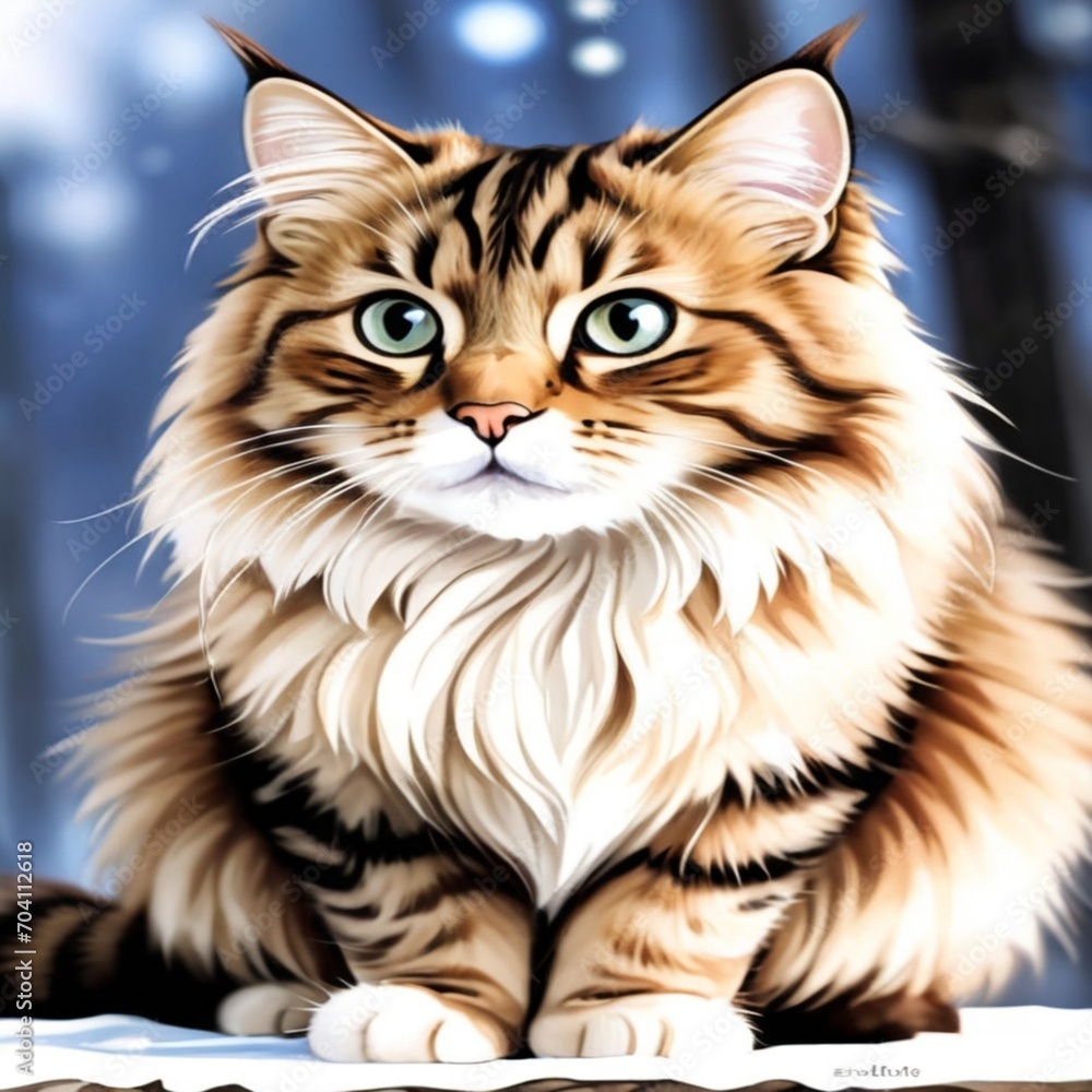 Experience the majestic beauty of a Siberian cat with this realistic rendering, a great choice for those who appreciate detailed and lifelike feline portrayals.