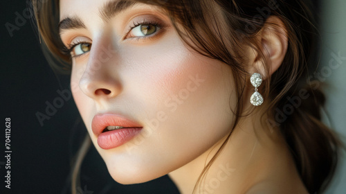 Model Wearing Diamond Earrings photo