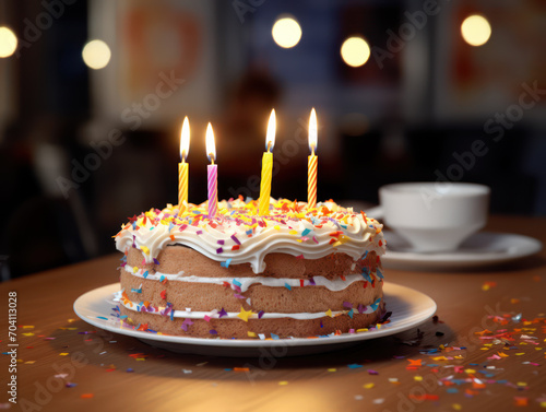 Birthday cake with candles on the table  celebrating the date of birth