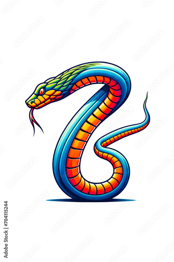 Obraz premium Illustration on white isolated background number seven 7 in the shape of drawn snake characters. Games for childrens development and learning. Training kids in counting. Copy space