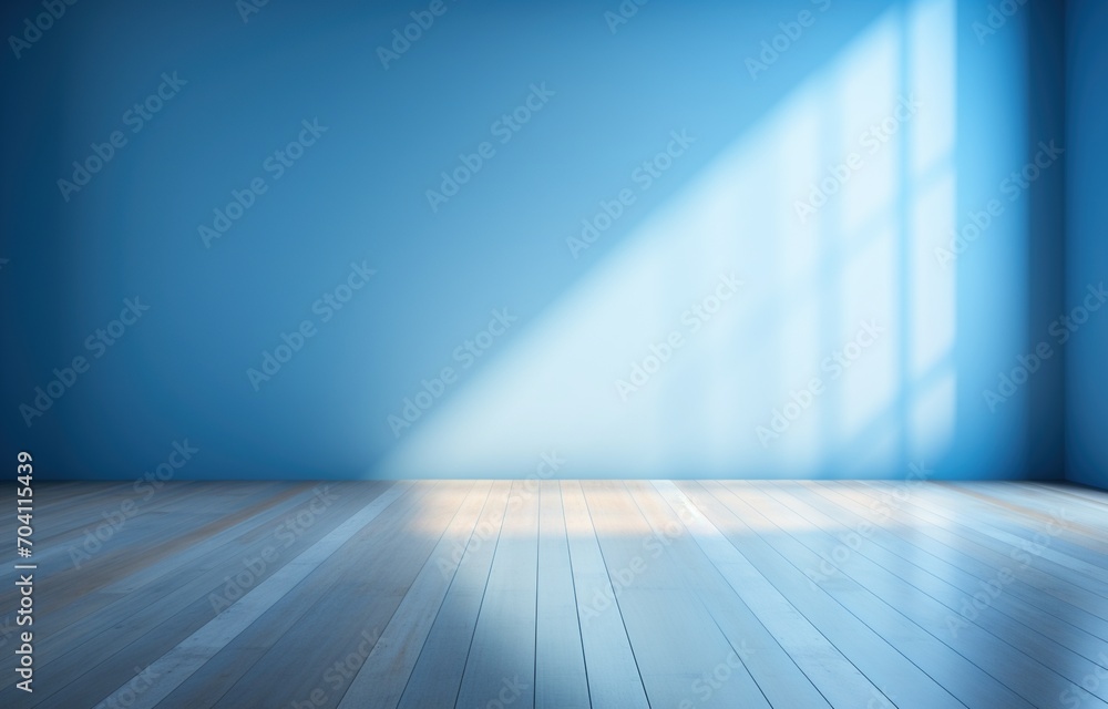 Blue room with sunlight shining through the window Blue room with sunlight shining through the window