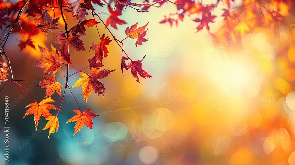 Happy Thanksgiving day concept: Maple leaves branch over gradient blurry autumn sunset background Happy Thanksgiving day concept: Maple leaves branch over gradient blurry autumn sunset background