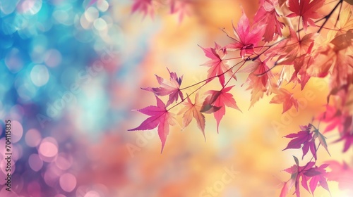 Happy Thanksgiving day concept  Maple leaves branch over gradient blurry autumn sunset background 