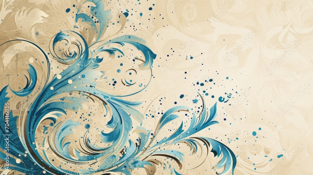 An abstract swirl pattern in shades of blue on a textured beige background An abstract swirl pattern in shades of blue on a textured beige background
