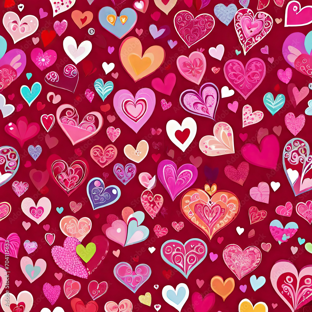 Fototapeta premium Red hearts background. Valentines Day concept. Romantic card. Wedding and wrapping paper design. Happy Valentine Day wallpaper 