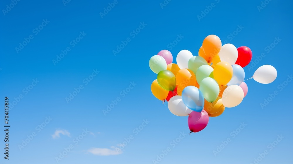 Yellow, orange, red, and green balloons are strategically left blank in the image. This will provide enough space to insert text later. Suitable for creative use that can add text Yellow, orange, red, and green balloons are strategically left blank in the image. This will provide enough space to insert text later. Suitable for creative use that can add text