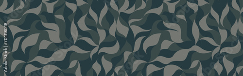 Curly waves tracery, black and gray curved lines, stylized abstract petals camouflage pattern. Leaflets camo texture wallpapers for printing on paper or fabric.  Vector seamless background photo