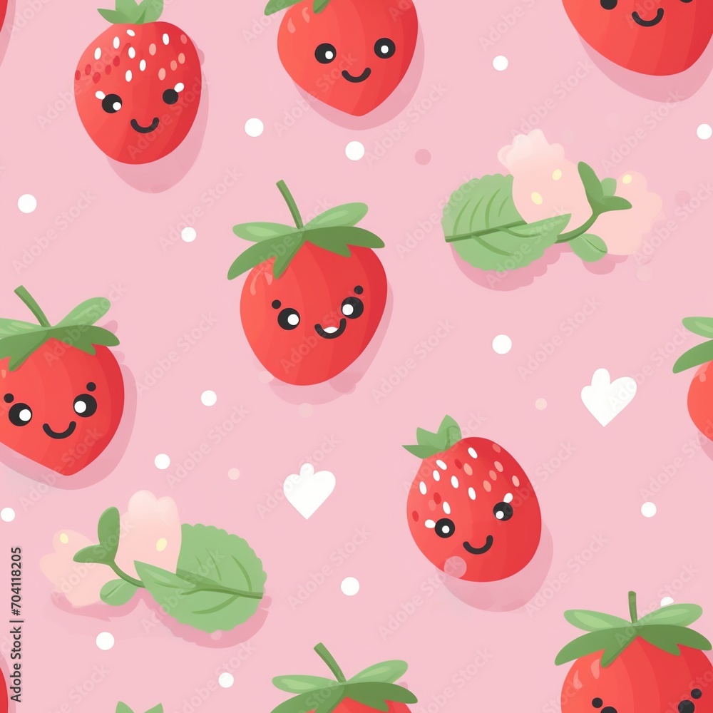 Cute Kawaii Strawberry Seamless Pattern Cute Kawaii Strawberry Seamless Pattern