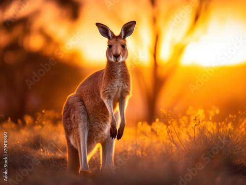 Kangaroo in the wild in the afternoon