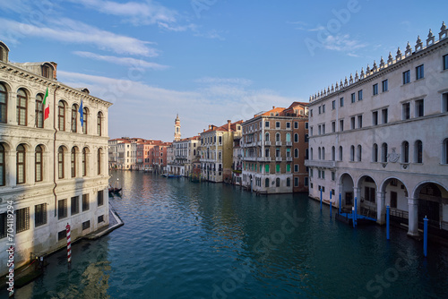Morning view of Canal Grande from Ponte di Rialto bridge in Venice, Italy