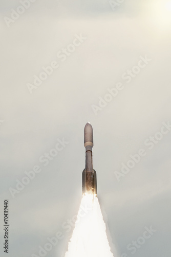 Flying rocket. Rocket launch. The elements of this image furnished by NASA.