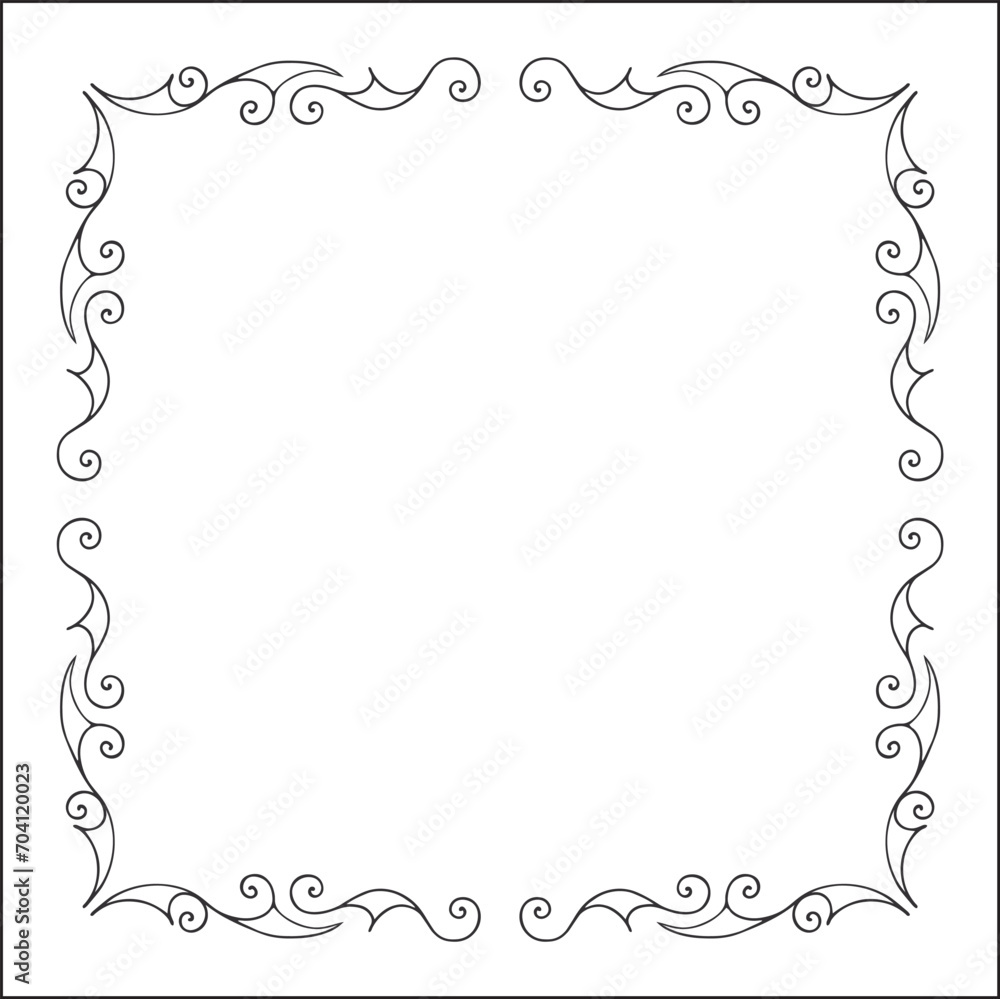 Elegant black and white thin ornamental frame, sharp corners, decorative border, corners for greeting cards, banners, business cards, invitations, menus. Isolated vector illustration. Elegant black and white thin ornamental frame, sharp corners, decorative border, corners for greeting cards, banners, business cards, invitations, menus. Isolated vector illustration.