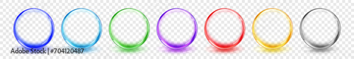 Set of translucent colored spheres with glares and shadows on transparent background, vector illustration for design projects and creative artwork