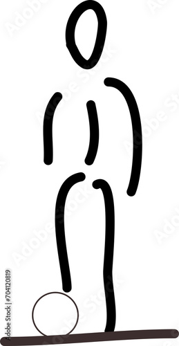 Handgezeichnete Figur, Strichfigur, Strichmännchen - Zeichnung zeigt eine stehende Fußballer.