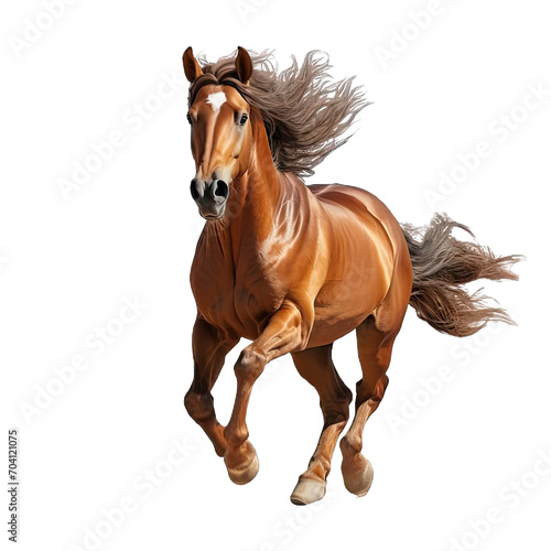 Galloping Chestnut Horse with Flowing Mane Isolated on Transparent Background