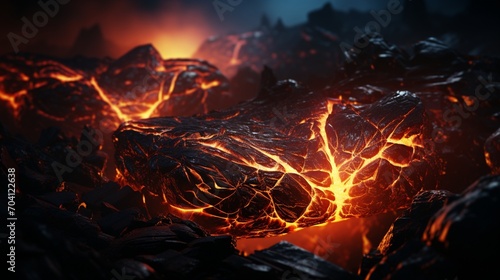 Lava flow eruption mountain photo realistic AI generated