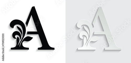 letter A. flower letters. Vintage ornament initial Alphabet. Logo vector	
