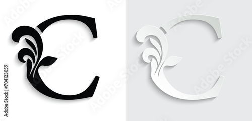letter C. flower letters. Vintage ornament initial Alphabet. Logo vector	
