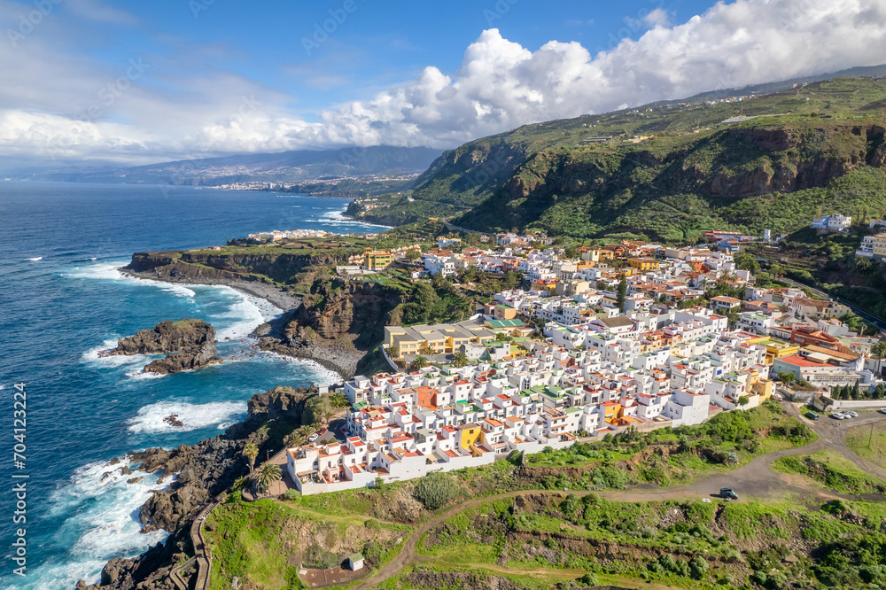 Aerial view of San Juan de la Rambla town in Tenerife, Canary Islands, Spain