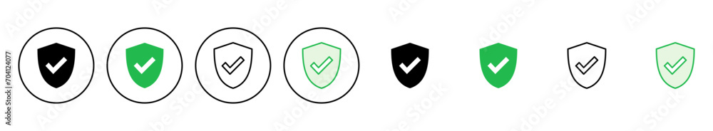 Shield check mark icon set. Protection approve sign. Safe icon vector Shield check mark icon set. Protection approve sign. Safe icon vector
