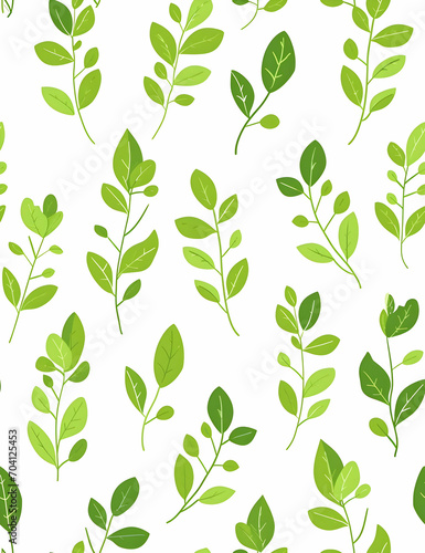 Cute light green leaves a seamless pattern on a white background. High-resolution