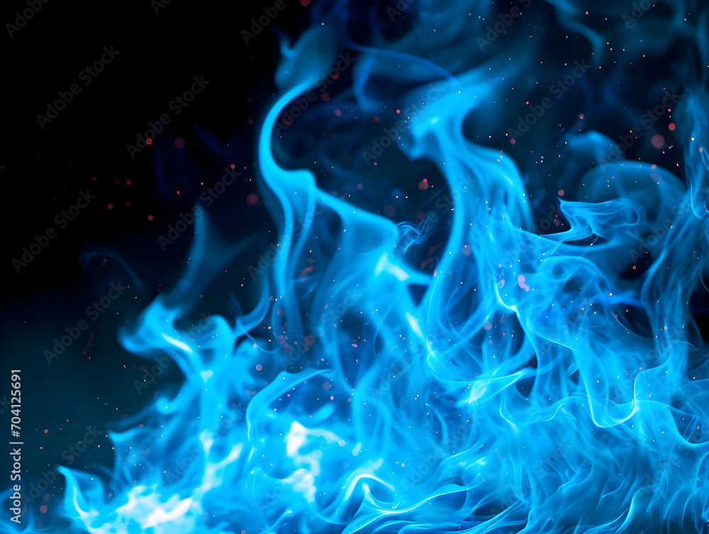 Light blue and white gradient fire background on black background. High quality