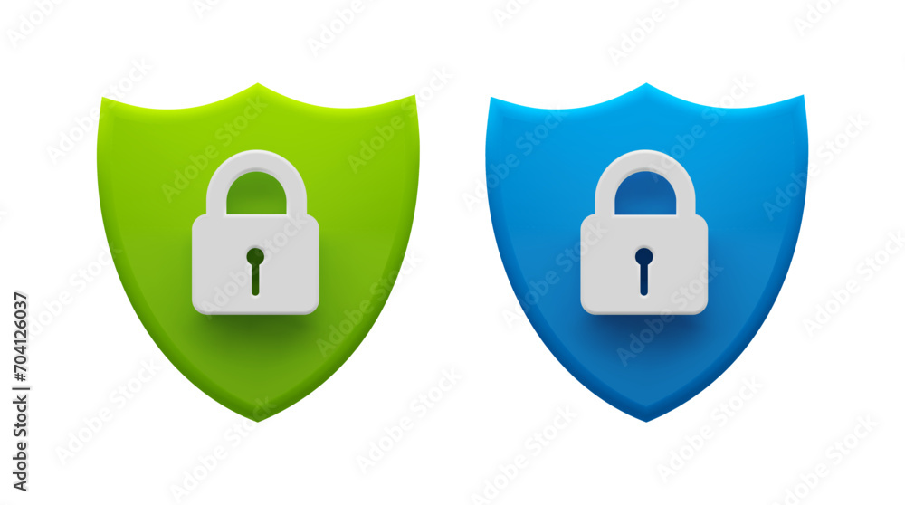 Green and Blue Shields with Padlocks Representing Digital Security and Cyber Protection. Vector stock illustration. Green and Blue Shields with Padlocks Representing Digital Security and Cyber Protection. Vector stock illustration.