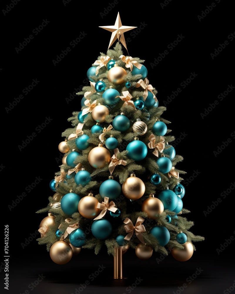 Ornate Christmas Tree with Blue and Gold Ornaments Ornate Christmas Tree with Blue and Gold Ornaments