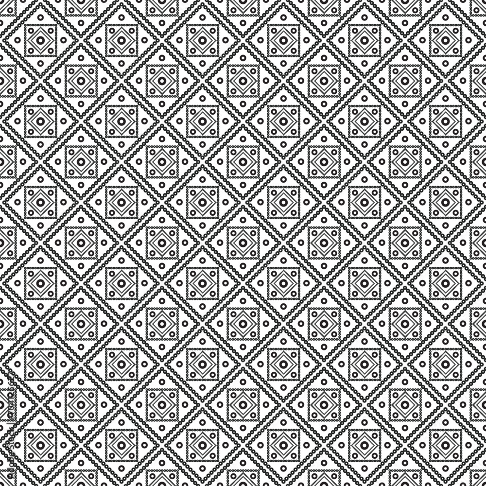 Black and white geometric seamless pattern. Indian Gujarati style pattern. 