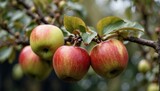 Crisp Apples Standing on Apple Tree, Blurred Background