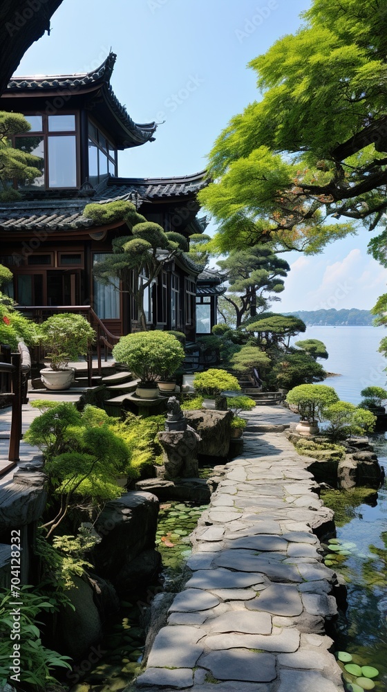 Oriental lake house with lush garden Oriental lake house with lush garden