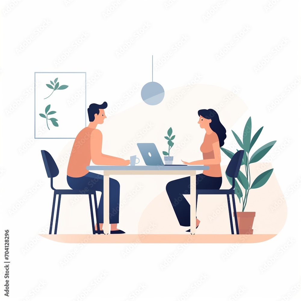 A man and a woman are sitting at a table and talking A man and a woman are sitting at a table and talking
