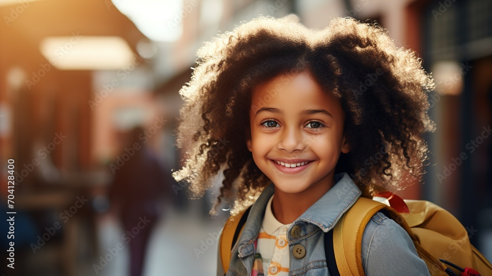 Portrait of a happy school girl with curly hair Portrait of a happy school girl with curly hair