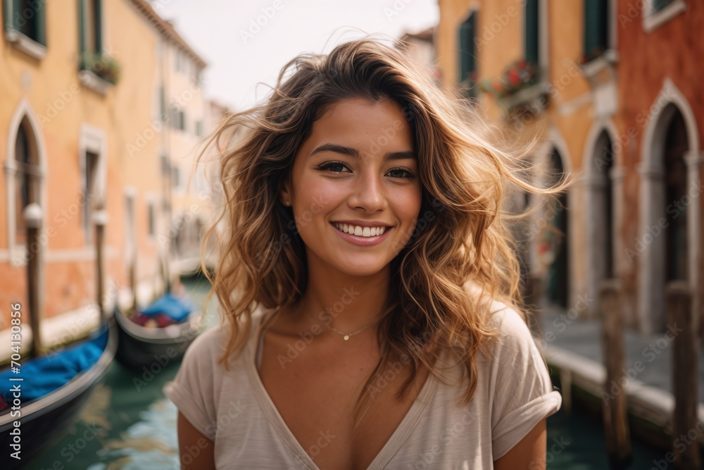 portrait of a young woman tourist in Italy