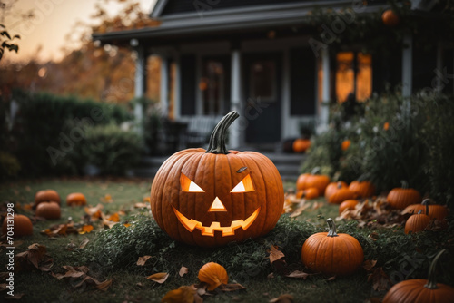halloween pumpkin in the garden background