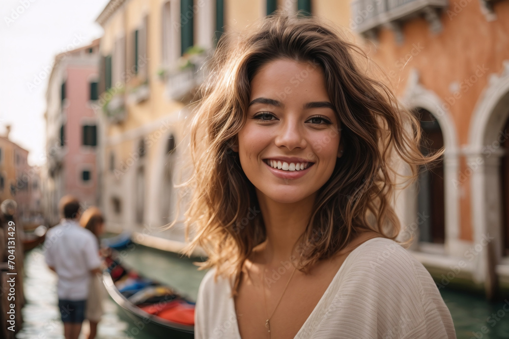 young woman portrait In Italy Venice canal