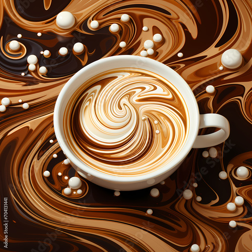 Abstract swirls of cream in a cup of coffee.