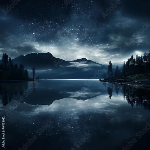 Moonlit reflection on a calm lake