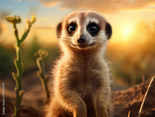 Portrait of a meerkat in its natural habitat.
