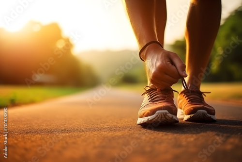 Runner athlete running on road. woman fitness jogging workout wellness concept.
