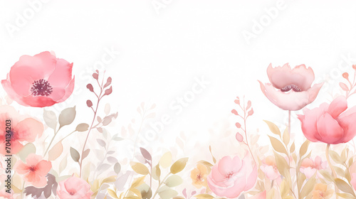 Floral frame with watercolor flowers, decorative flower background pattern, watercolor floral border background © ma