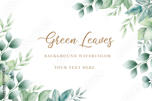 beautiful green leaves background watercolor  photo