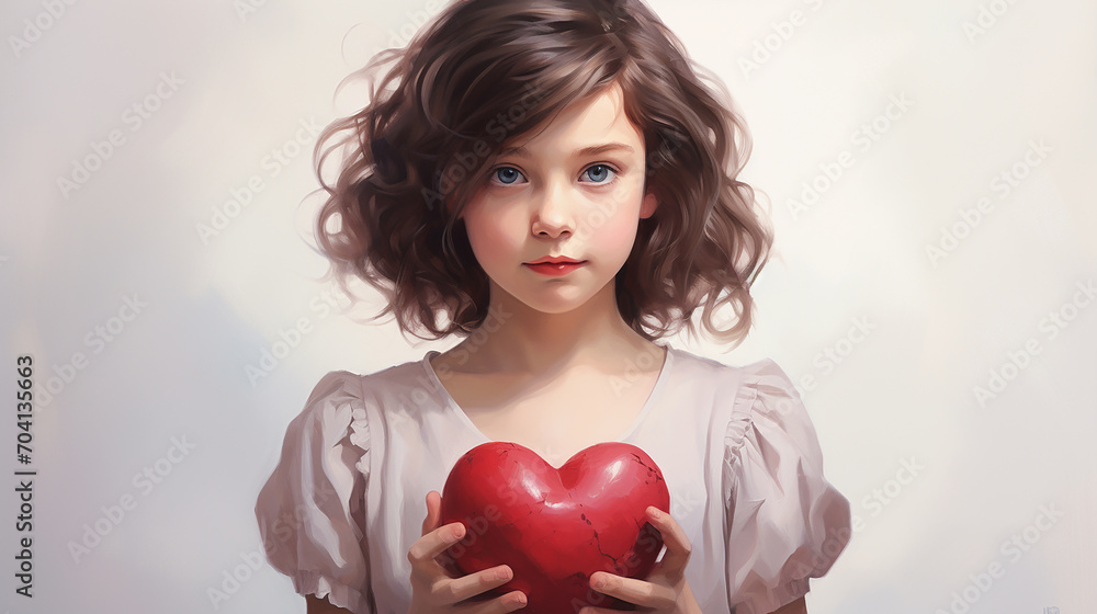 Beautiful girl holding a red heart in her hands on a white background Beautiful girl holding a red heart in her hands on a white background