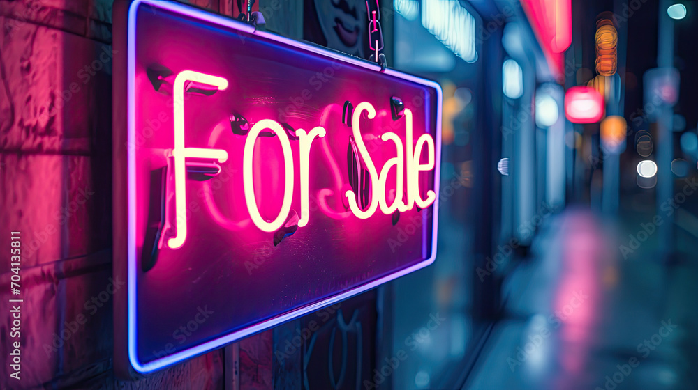 For Sale written in neon sign letters